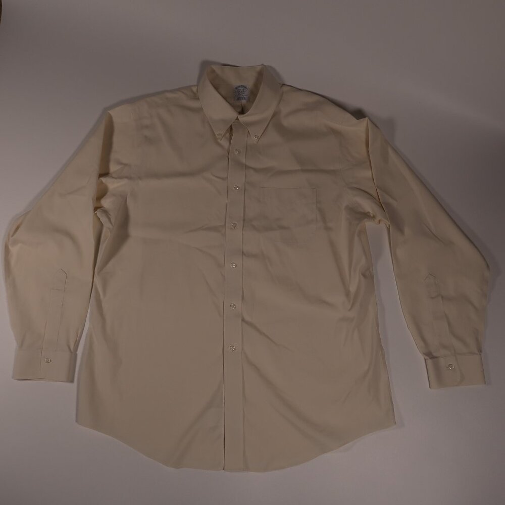 Brooks Brothers Men's 17.5 36/37 Light Yellow Non-Iron Slim Fit Dress Shirt